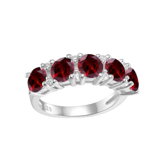 Anillo de media eternidad con cinco piedras preciosas GRACE en plata de ley