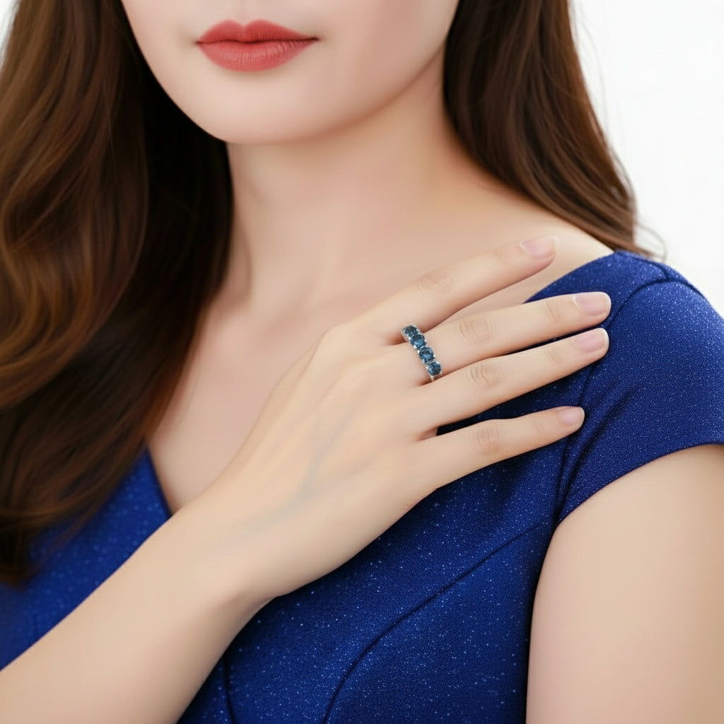 Bague demi-éternité GRACE à cinq pierres précieuses en argent sterling