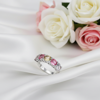 Bague demi-éternité GRACE à cinq pierres précieuses en argent sterling