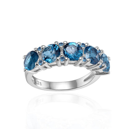 Anillo de media eternidad con cinco piedras preciosas GRACE en plata de ley
