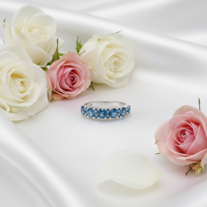 Bague demi-éternité GRACE à cinq pierres précieuses en argent sterling