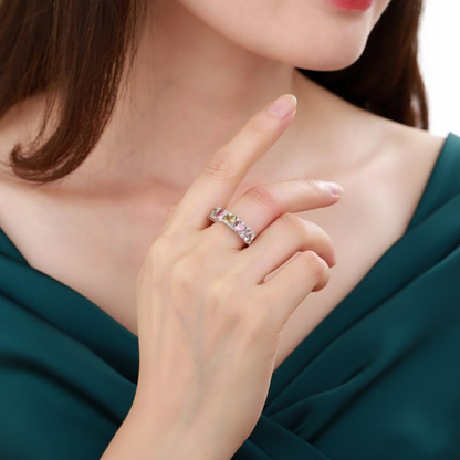 Bague demi-éternité GRACE à cinq pierres précieuses en argent sterling