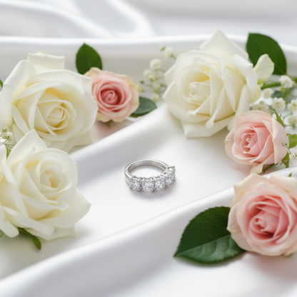 Bague demi-éternité GRACE à cinq pierres précieuses en argent sterling