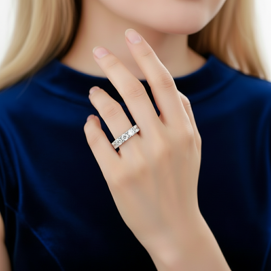 GRACE Five-Stone Gemstone Half Eternity Band Ring in Sterling Silver