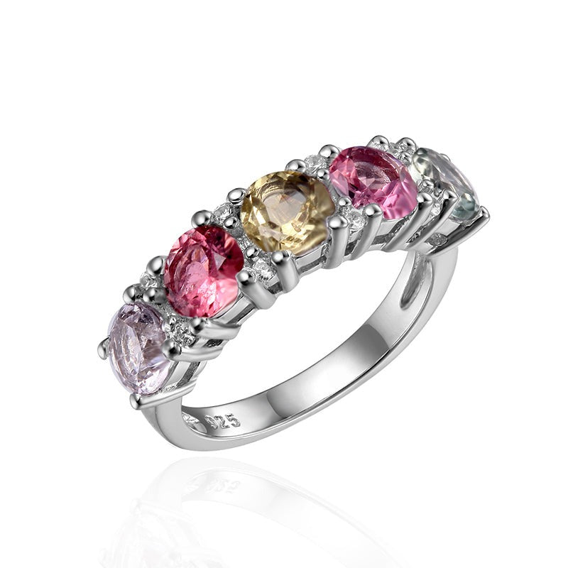 Anillo de media eternidad con cinco piedras preciosas GRACE en plata de ley