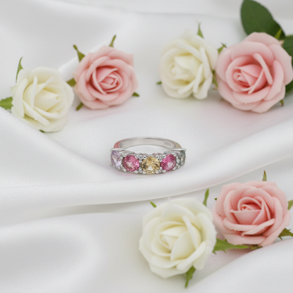 Bague demi-éternité GRACE à cinq pierres précieuses en argent sterling