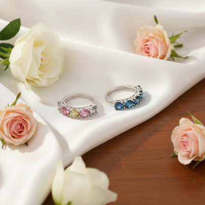 Bague demi-éternité GRACE à cinq pierres précieuses en argent sterling
