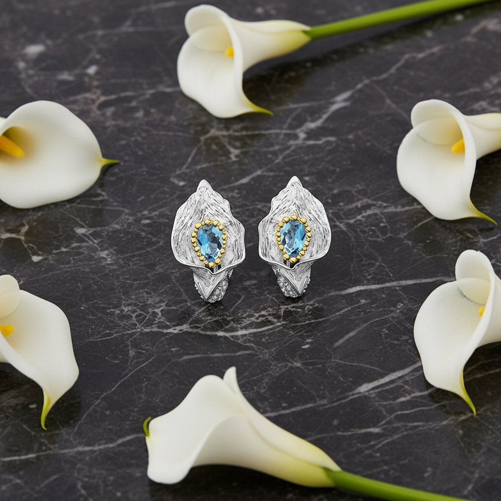 GRACE Gemstone Calla Lily Earrings in Sterling Silver