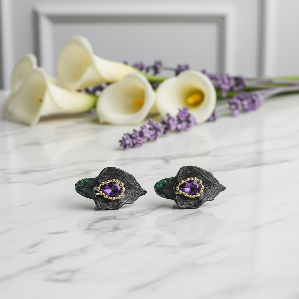 GRACE Gemstone Calla Lily Earrings in Sterling Silver