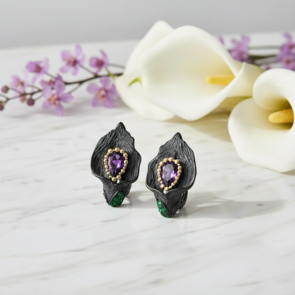 GRACE Gemstone Calla Lily Earrings in Sterling Silver