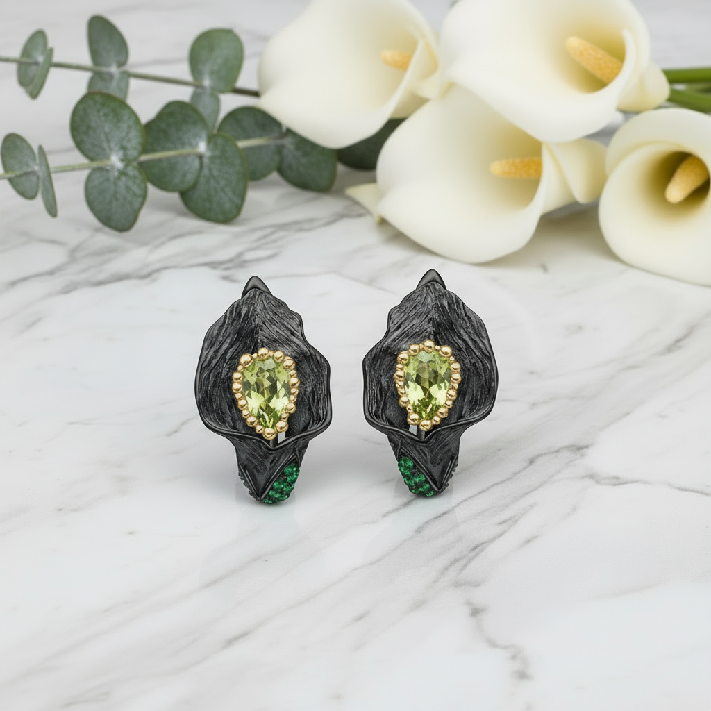 GRACE Gemstone Calla Lily Earrings in Sterling Silver