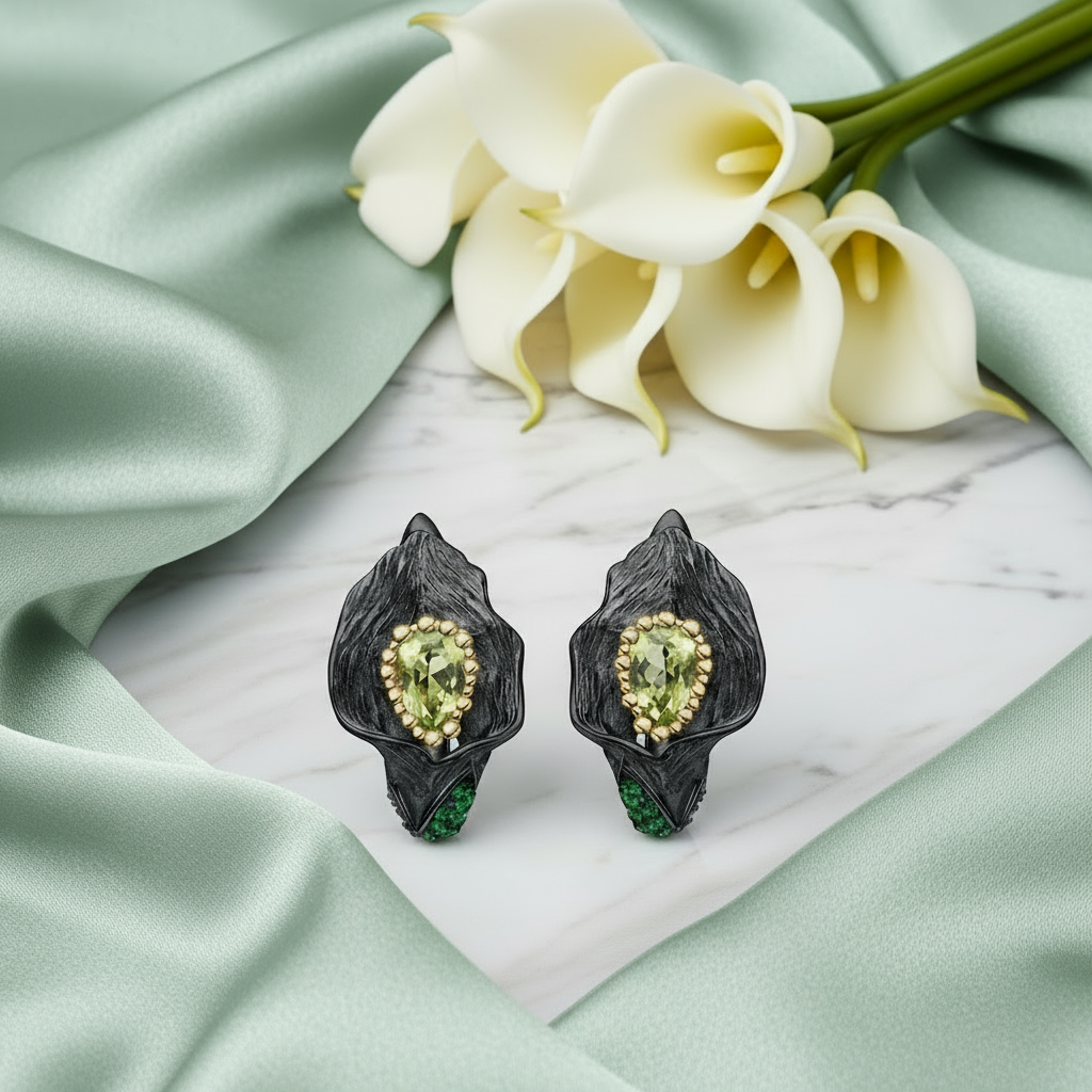 GRACE Gemstone Calla Lily Earrings in Sterling Silver