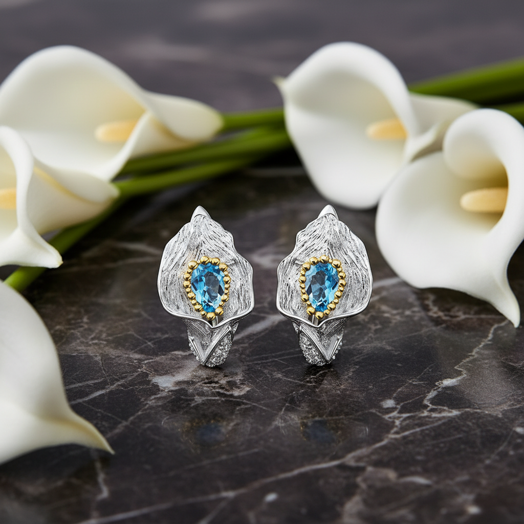 GRACE Gemstone Calla Lily Earrings in Sterling Silver