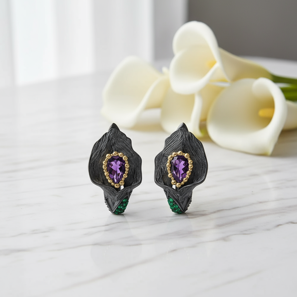 GRACE Gemstone Calla Lily Earrings in Sterling Silver