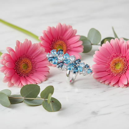 GRACE Gemstone Cluster Cocktail Ring in Sterling Silver