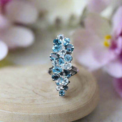 GRACE Gemstone Cluster Cocktail Ring in Sterling Silver