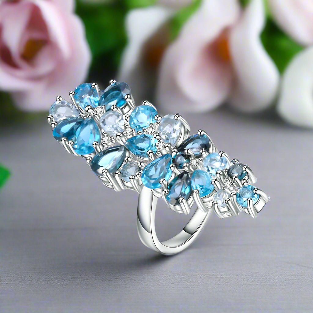 GRACE Gemstone Cluster Cocktail Ring in Sterling Silver