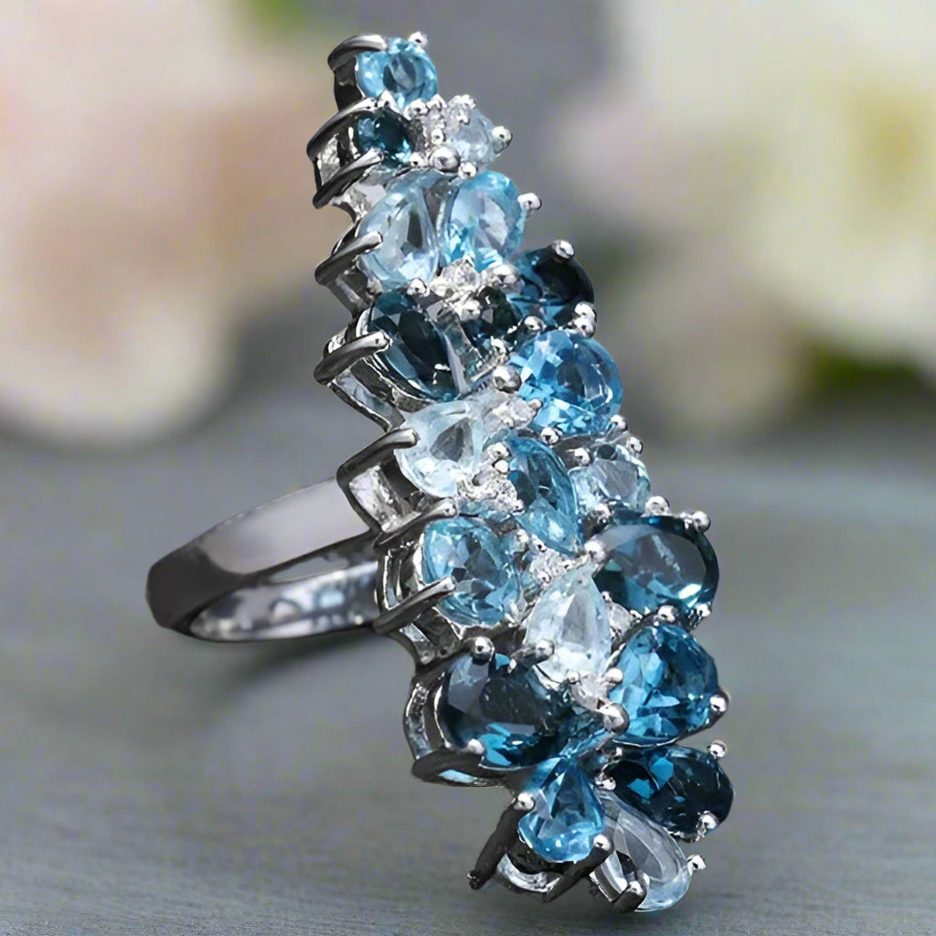 GRACE Gemstone Cluster Cocktail Ring in Sterling Silver