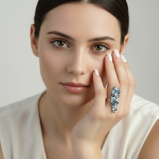 Bague cocktail GRACE en argent sterling avec pierres précieuses