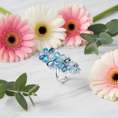 GRACE Gemstone Cluster Cocktail Ring in Sterling Silver