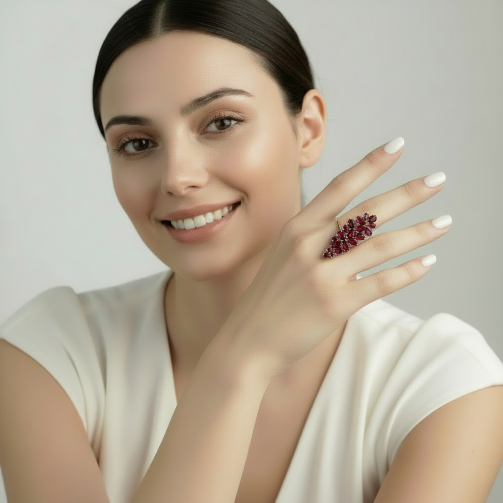 GRACE Gemstone Cluster Cocktail Ring in Sterling Silver