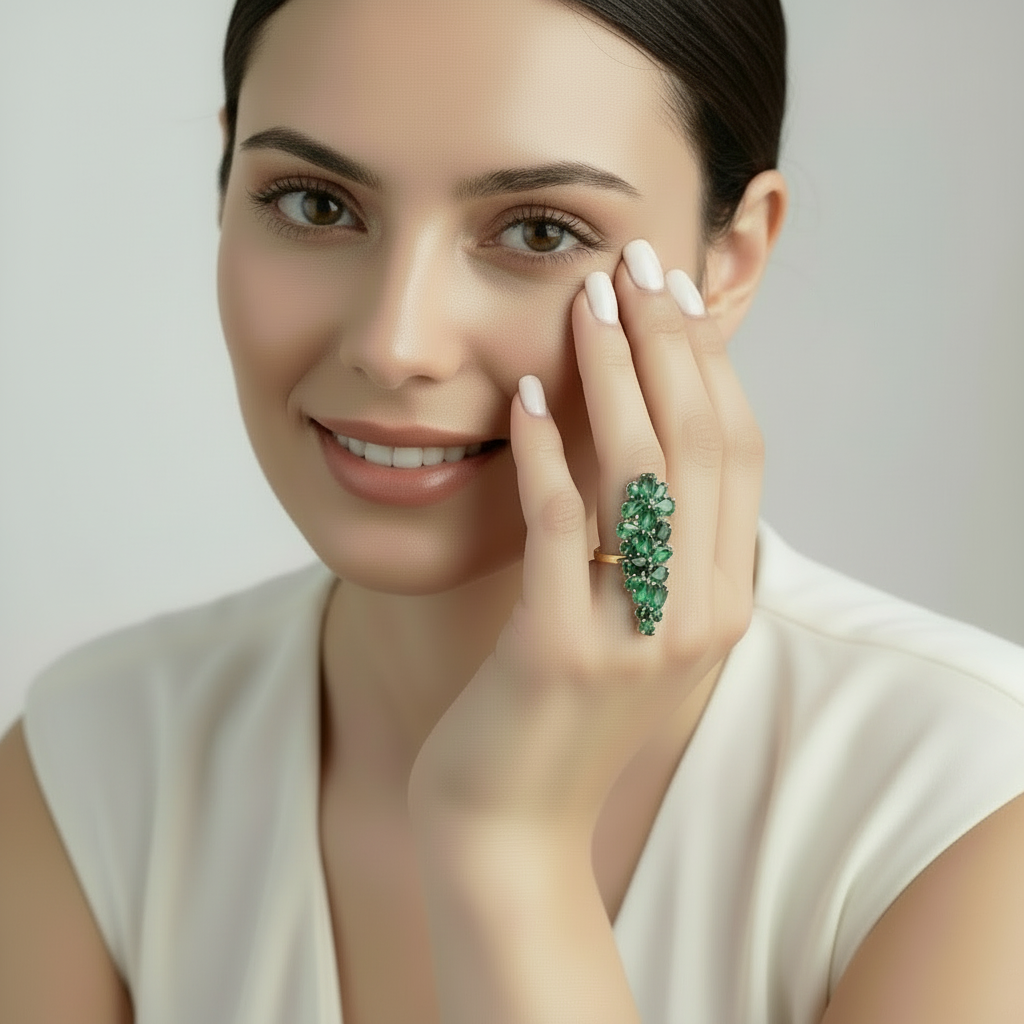 GRACE Gemstone Cluster Cocktail Ring in Sterling Silver