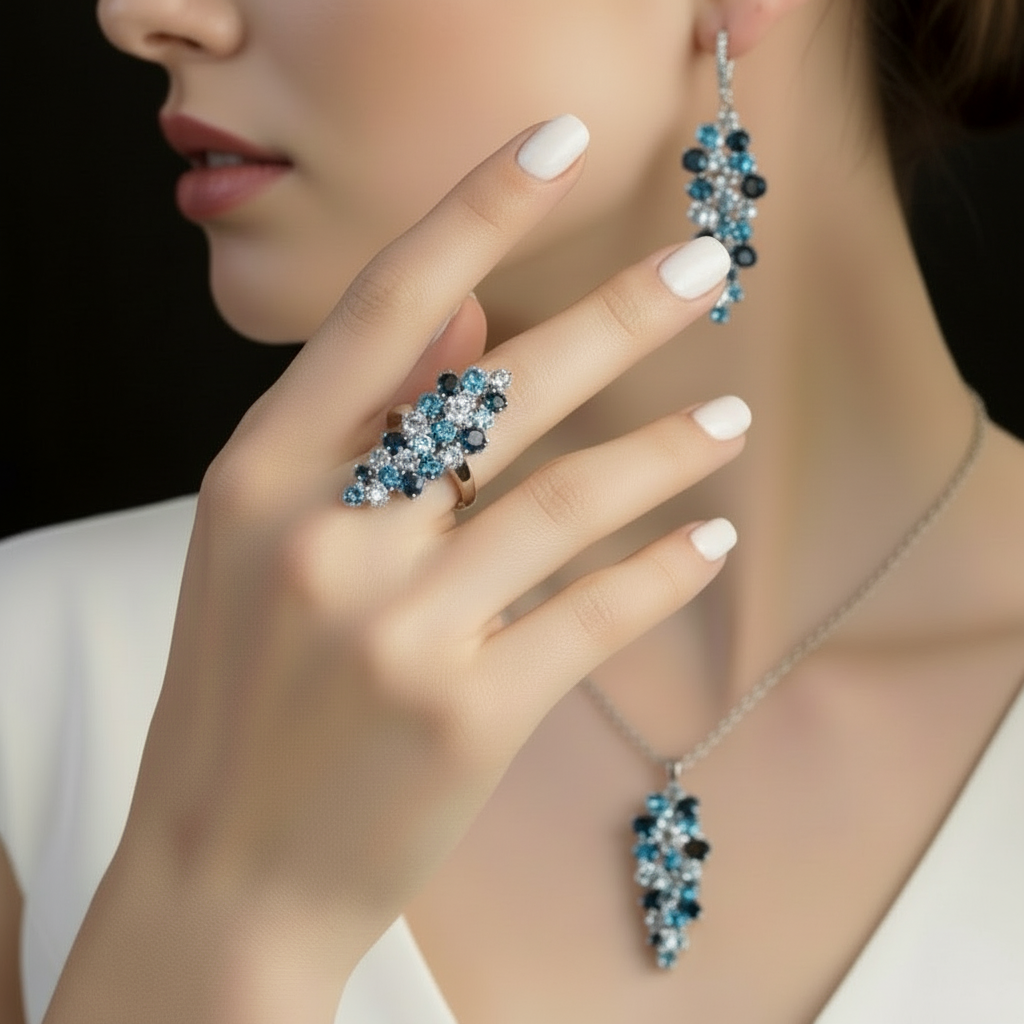 GRACE Gemstone Cluster Cocktail Ring in Sterling Silver