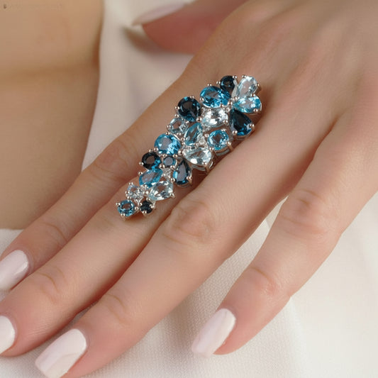 GRACE Gemstone Cluster Cocktail Ring in Sterling Silver