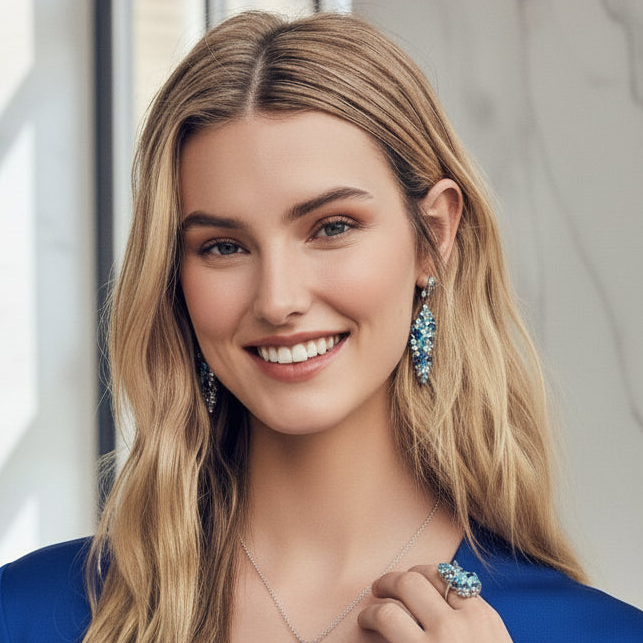 GRACE Gemstone Cluster Drop Earrings in Sterling Silver