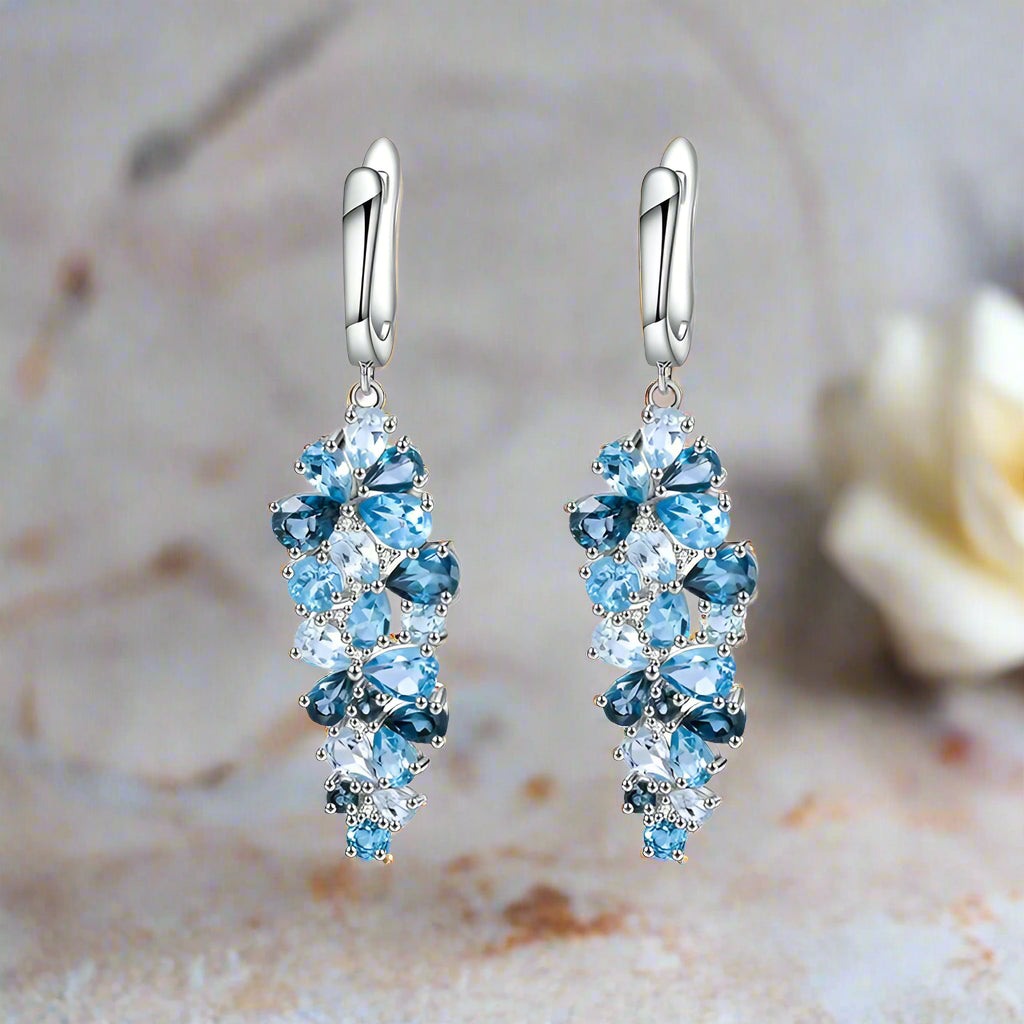 Pendientes colgantes con piedras preciosas GRACE en plata de ley