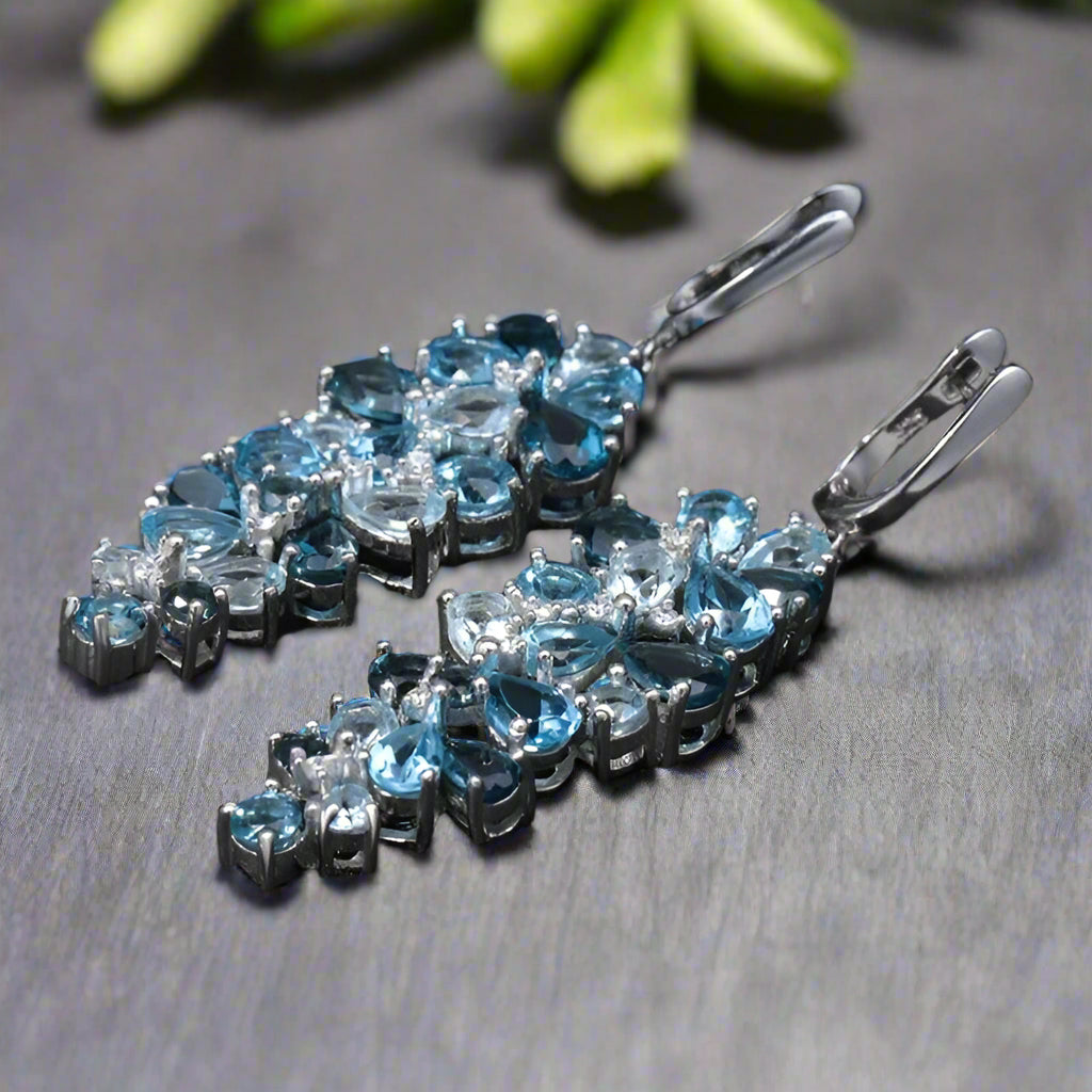 Pendientes colgantes con piedras preciosas GRACE en plata de ley