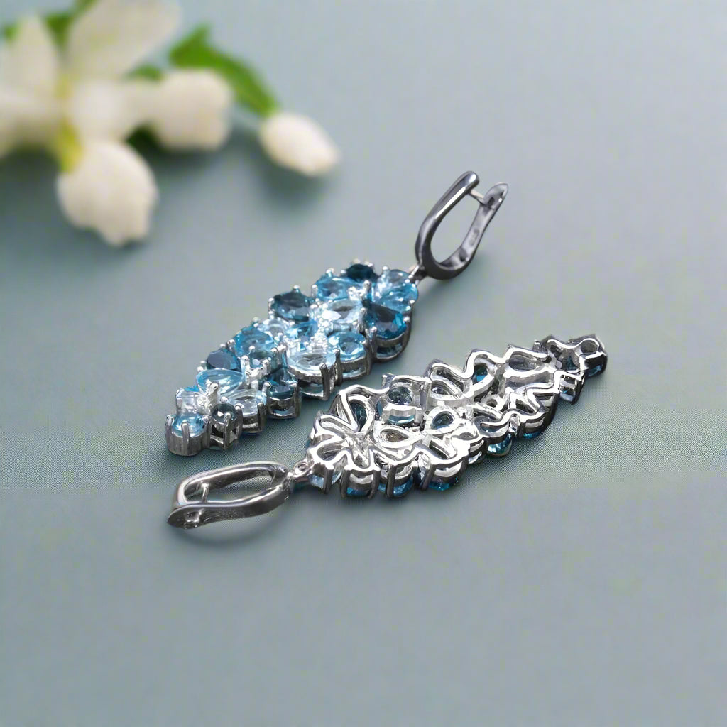 Pendientes colgantes con piedras preciosas GRACE en plata de ley