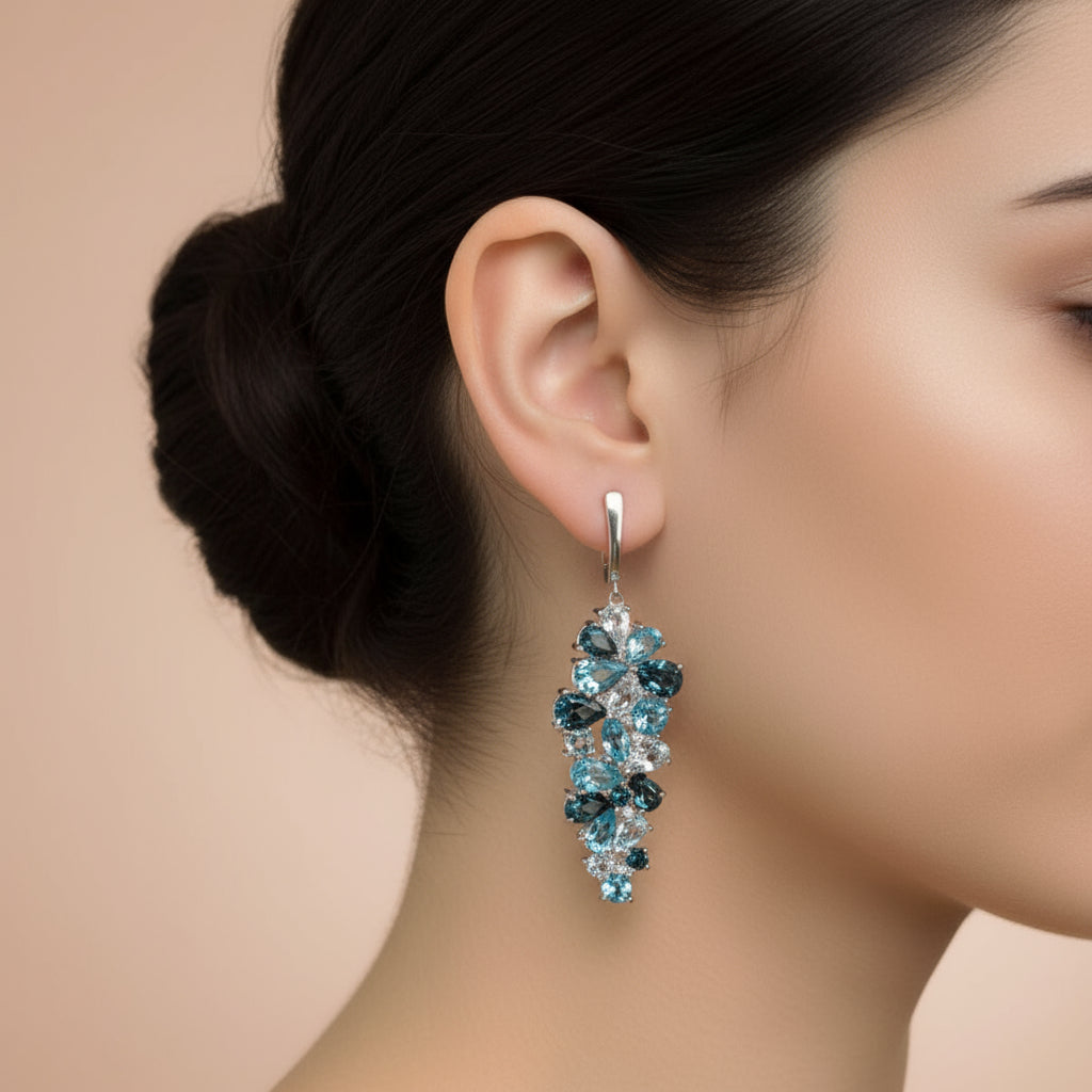 Pendientes colgantes con piedras preciosas GRACE en plata de ley