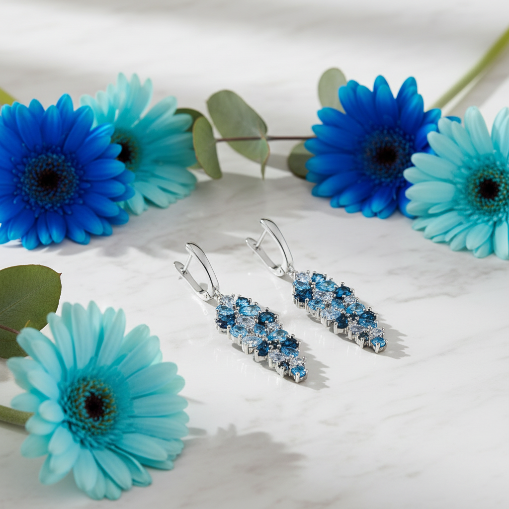 Pendientes colgantes con piedras preciosas GRACE en plata de ley