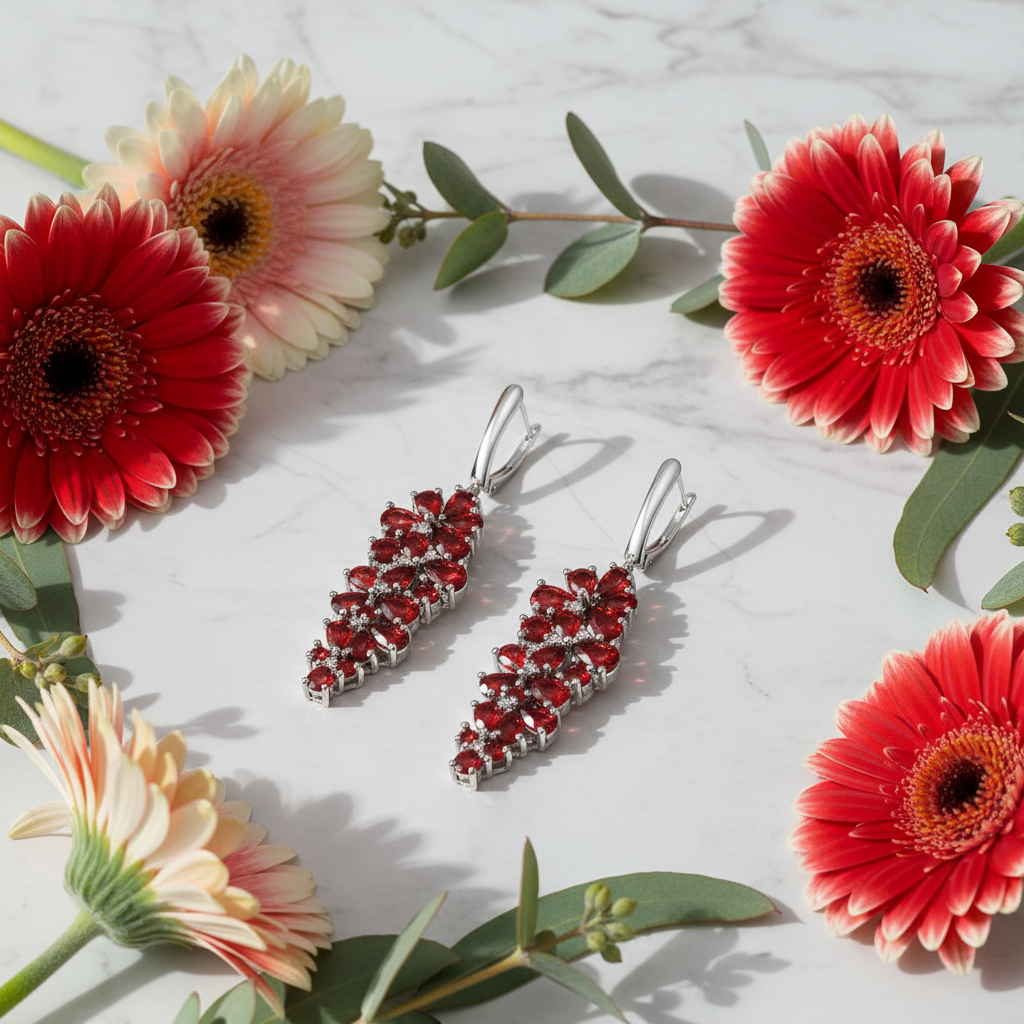 Pendientes colgantes con piedras preciosas GRACE en plata de ley