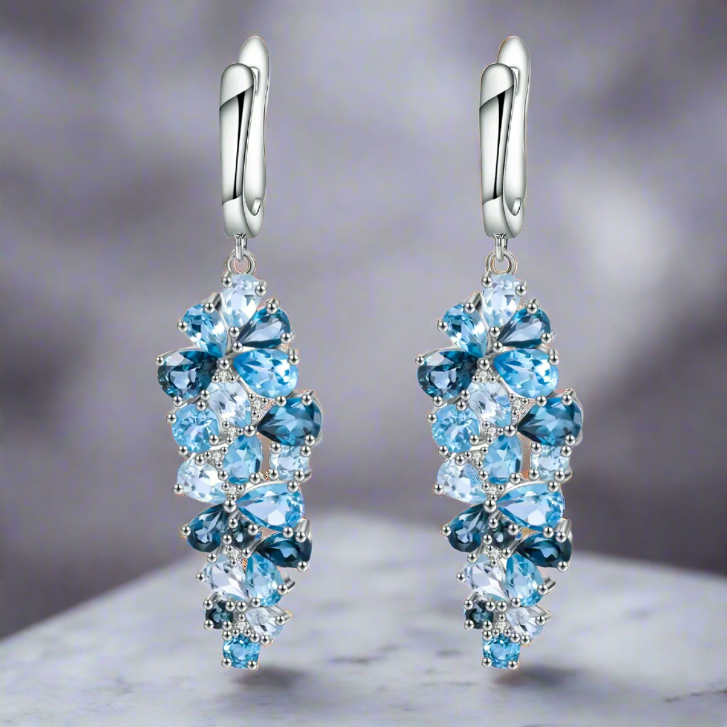 Pendientes colgantes con piedras preciosas GRACE en plata de ley