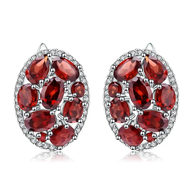 GRACE Gemstone Cluster Halo Earrings in Sterling Silver