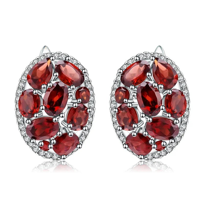 GRACE Gemstone Cluster Halo Earrings in Sterling Silver