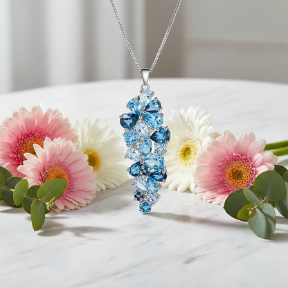 GRACE Gemstone Cluster Pendant Necklace in Sterling Silver