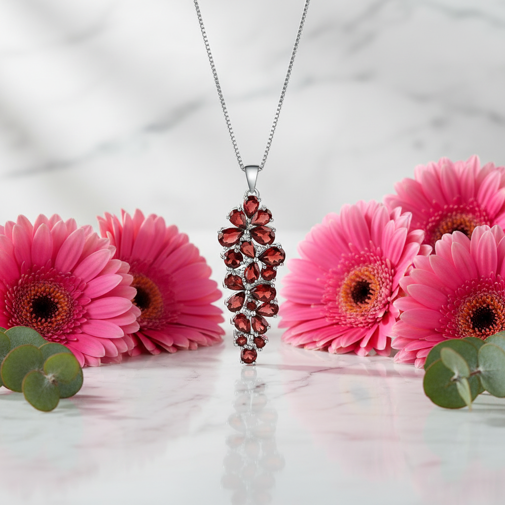 GRACE Gemstone Cluster Pendant Necklace in Sterling Silver