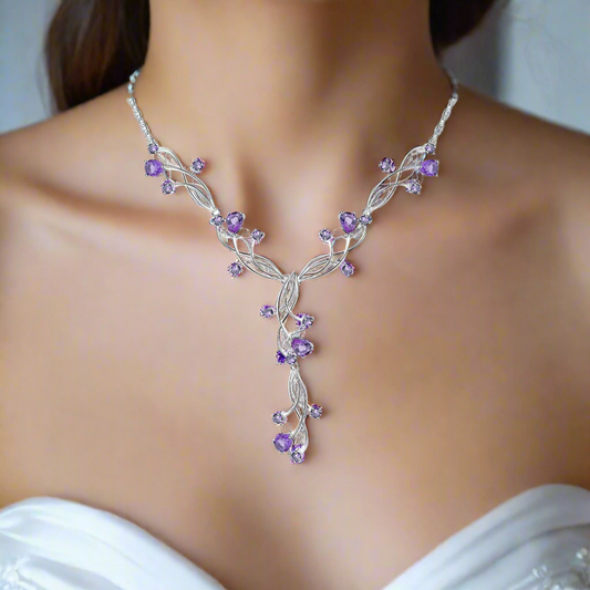 Collier de mariée floral en argent sterling avec pierres précieuses GRACE
