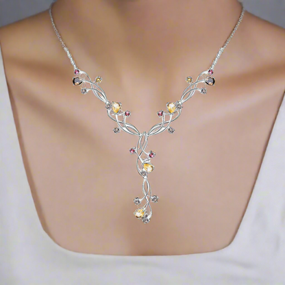 Collar nupcial floral con piedras preciosas GRACE en plata de ley