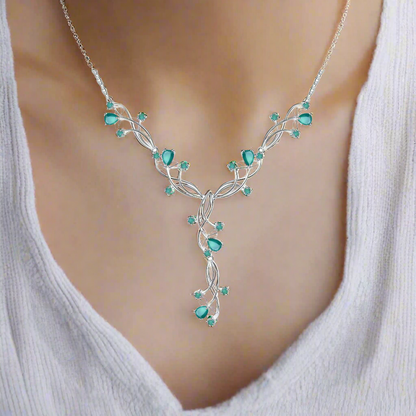 Collar nupcial floral con piedras preciosas GRACE en plata de ley