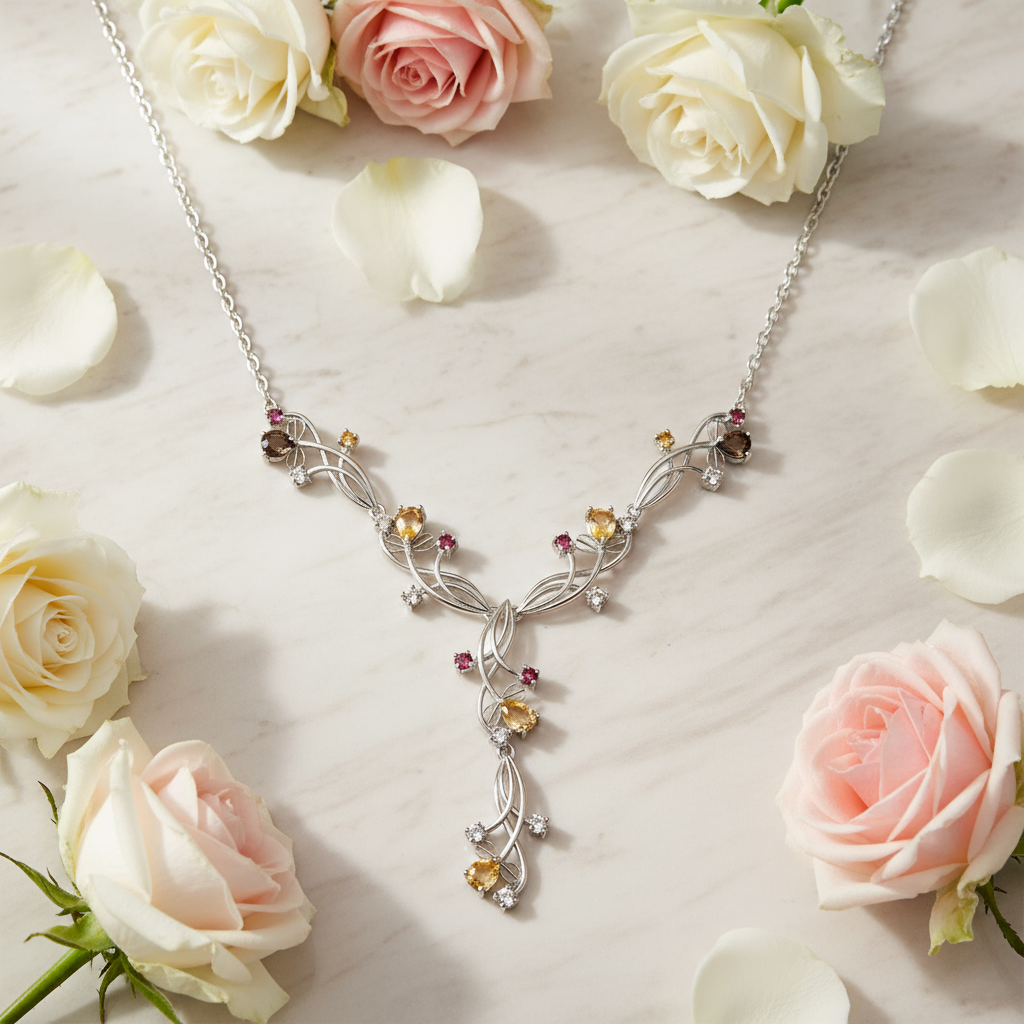 GRACE Gemstone Floral Necklace in Sterling Silver