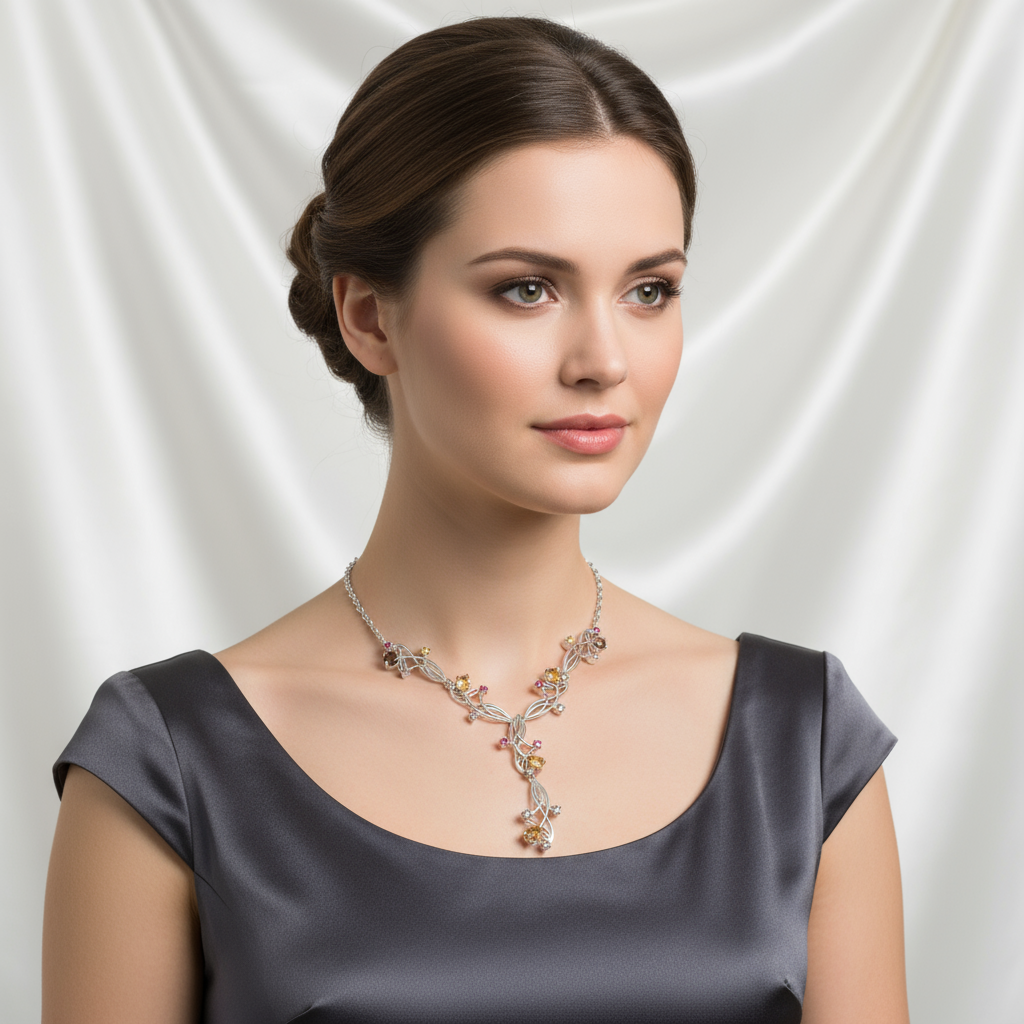 GRACE Gemstone Floral Necklace in Sterling Silver