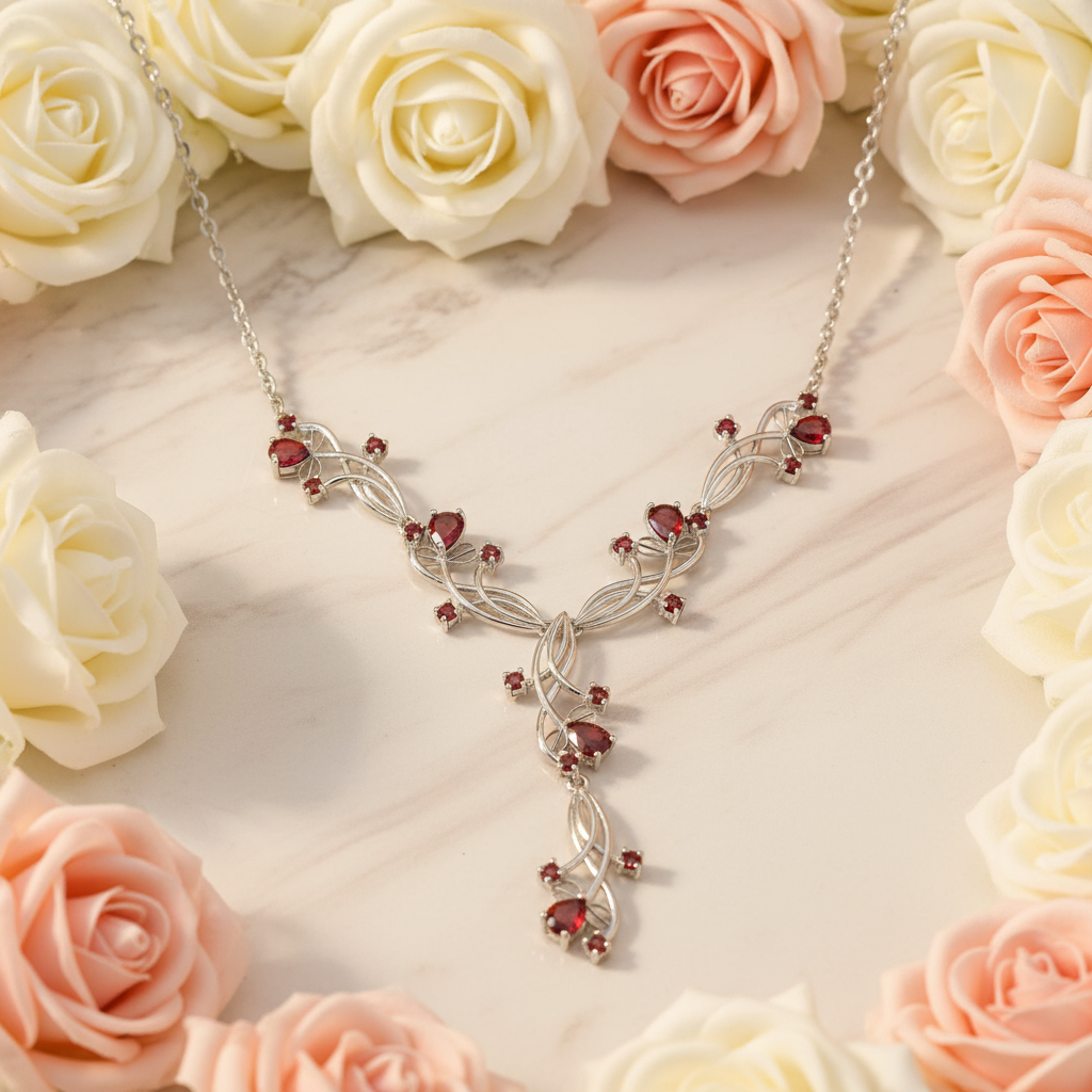 GRACE Gemstone Floral Necklace in Sterling Silver