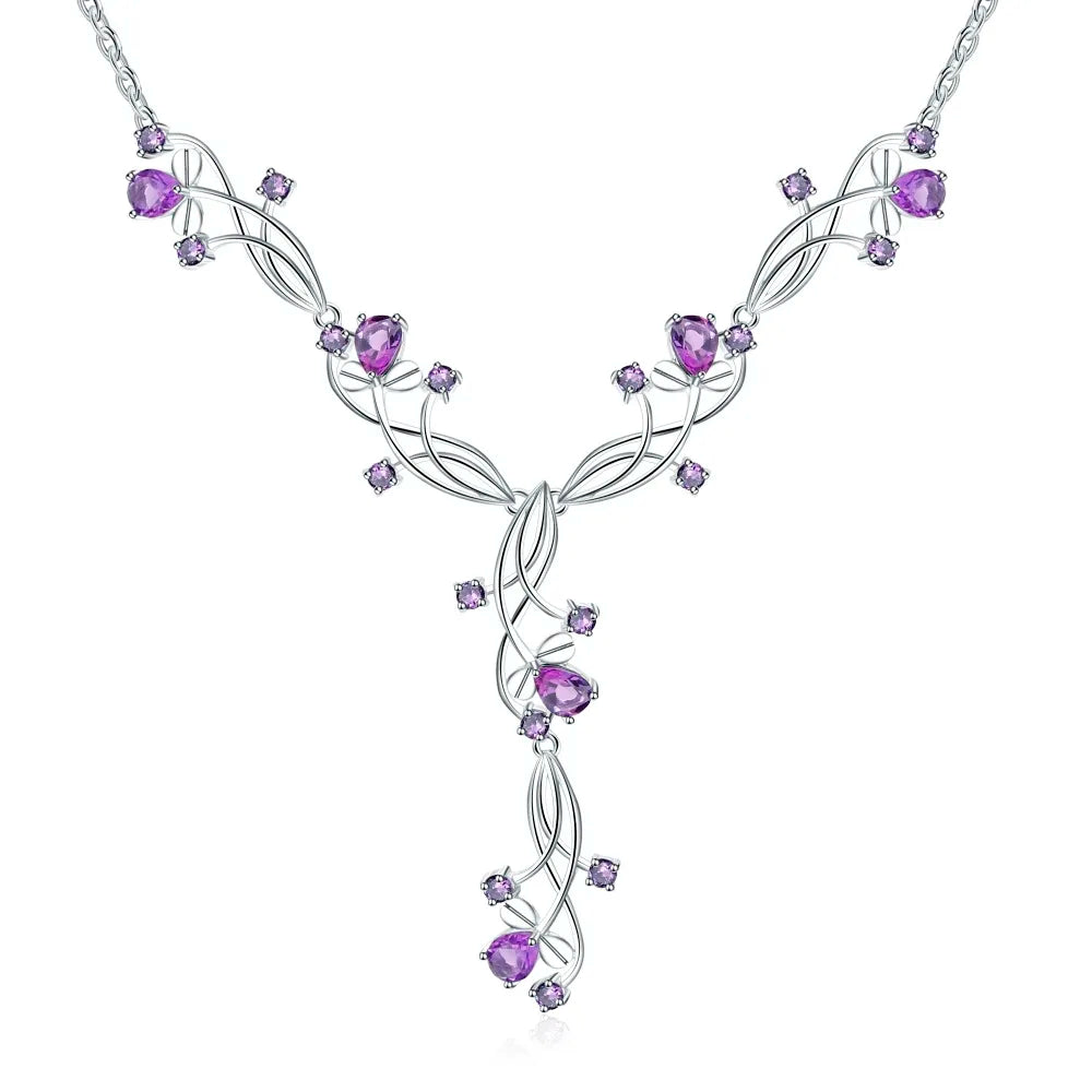 GRACE Gemstone Floral Necklace in Sterling Silver