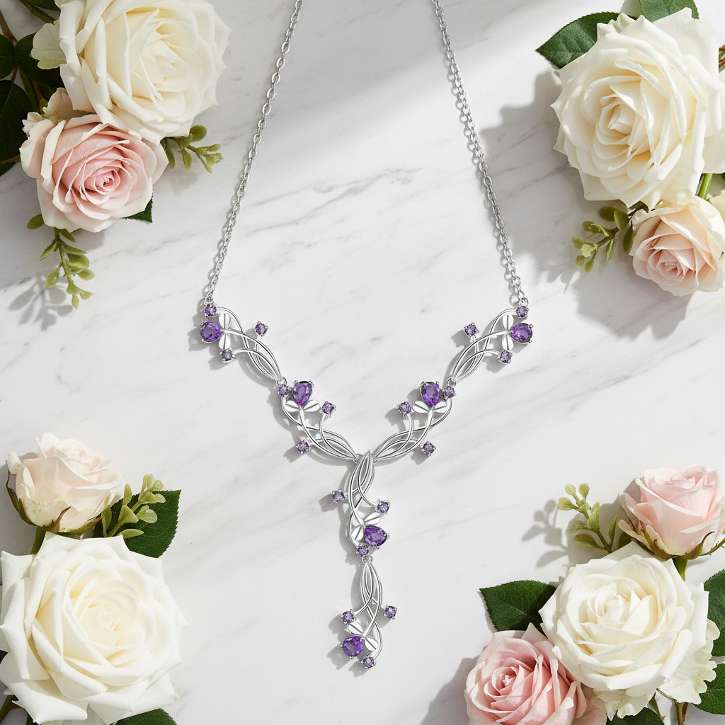 GRACE Gemstone Floral Necklace in Sterling Silver
