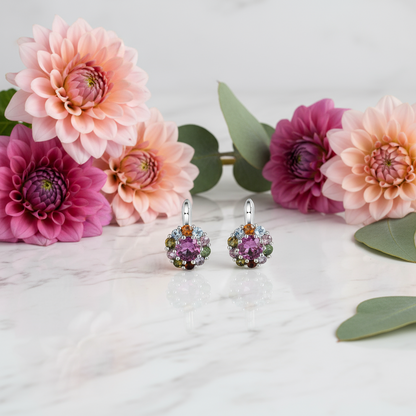 GRACE Gemstone Flower Cluster Earrings in Sterling Silver