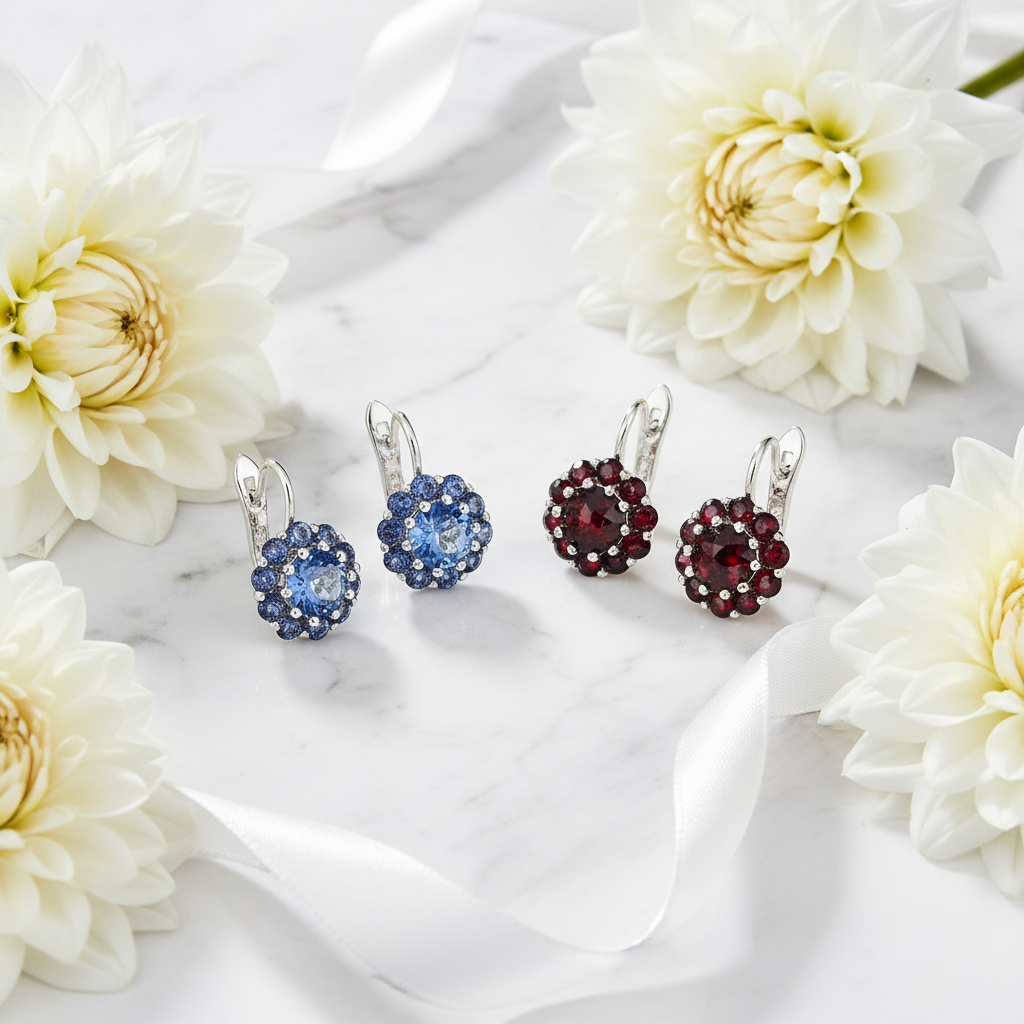 GRACE Gemstone Flower Cluster Earrings in Sterling Silver